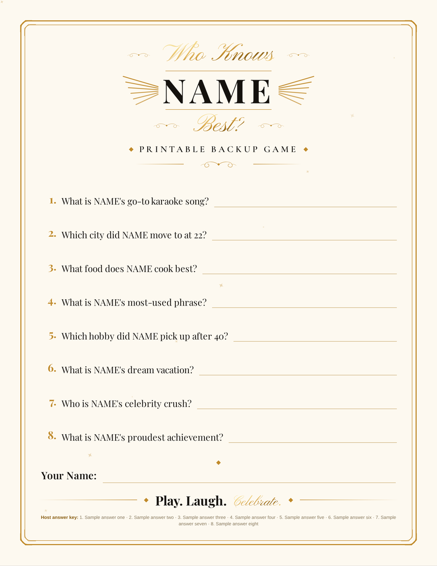 Who Knows [NAME] Best? Printable Game printable preview