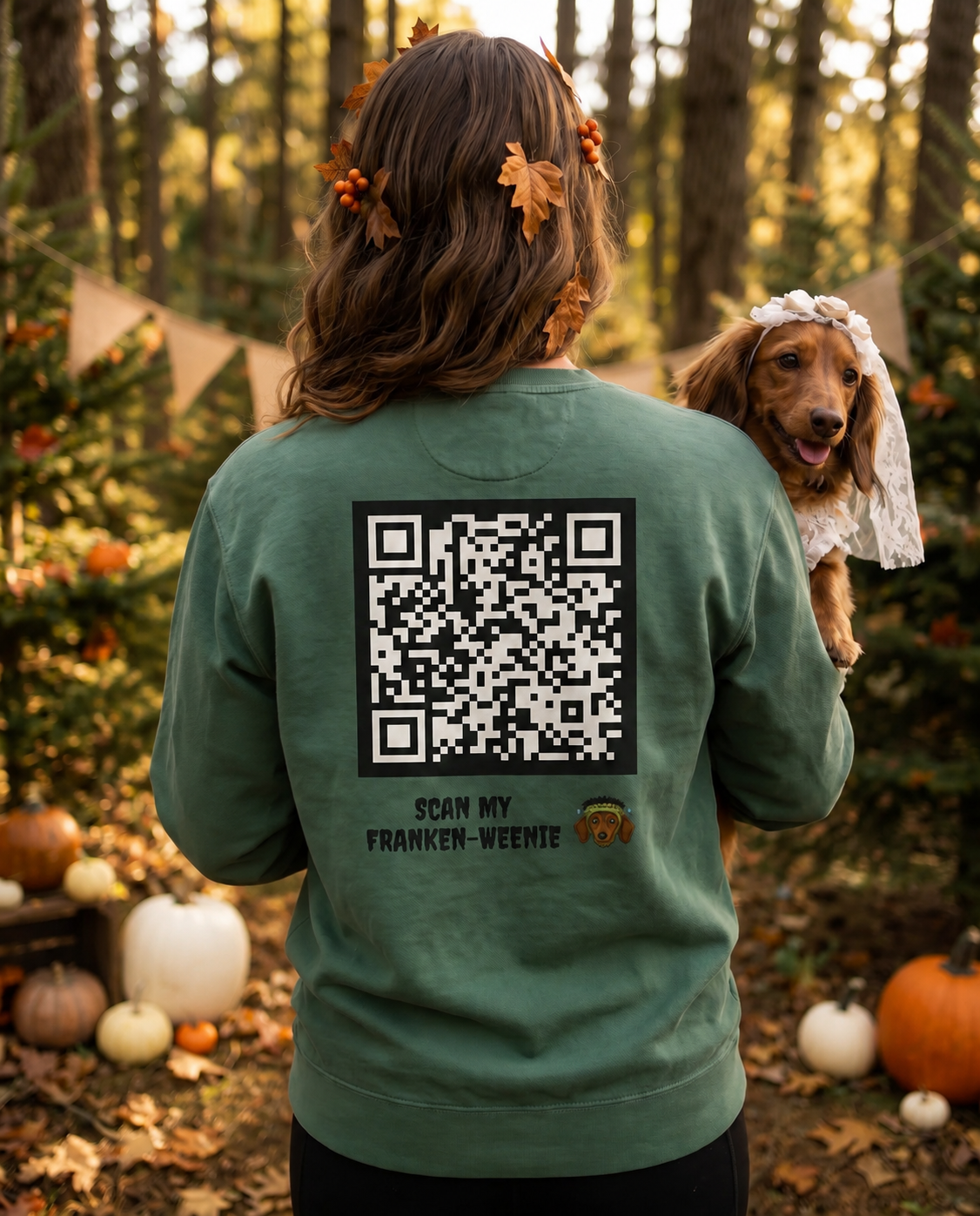 Scan My Franken-Weenie 🌭😂 Halloween Doxie Tribe QR Code Sweatshirt