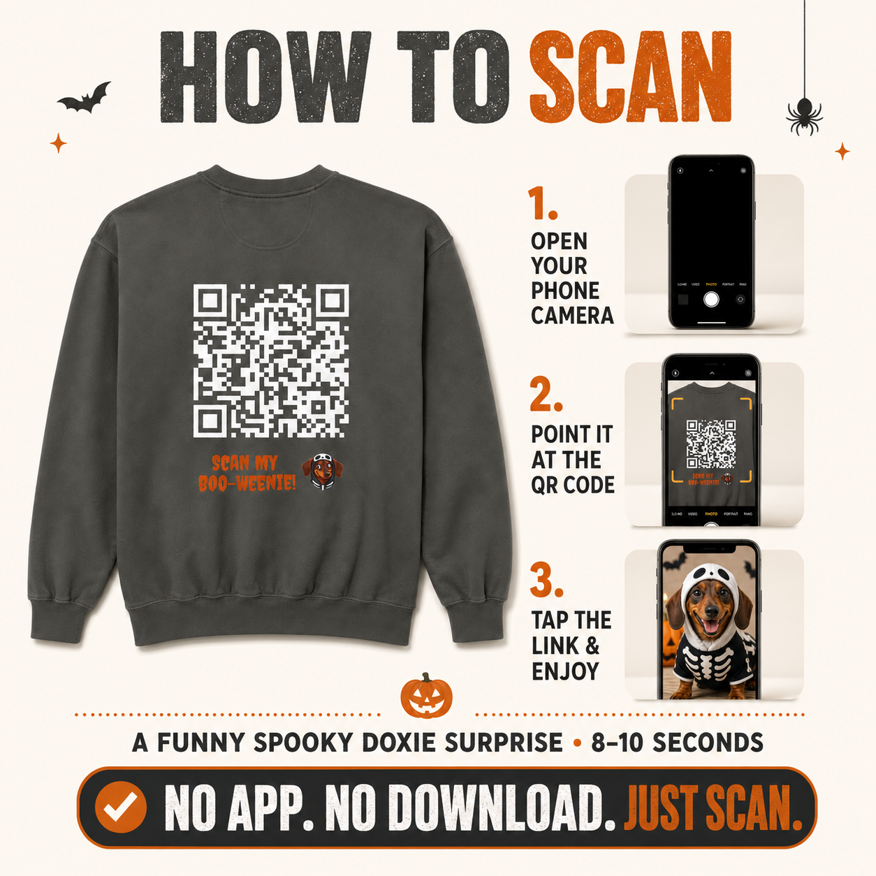 Viva la Doxie!  🌸👻 SCAN MY BOO-WEENIE! 🎃🧟 Halloween QR Code Sweatshirt