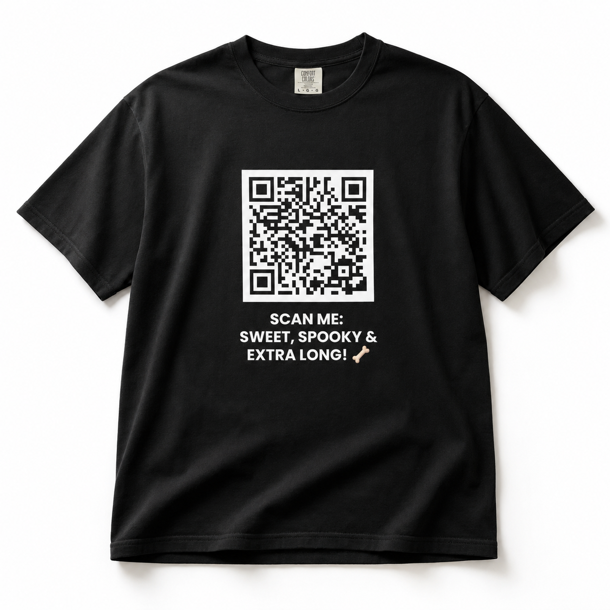 SCAN ME:  SWEET, SPOOKY & EXTRA LONG! 🦴 Halloween QR Code T-Shirt