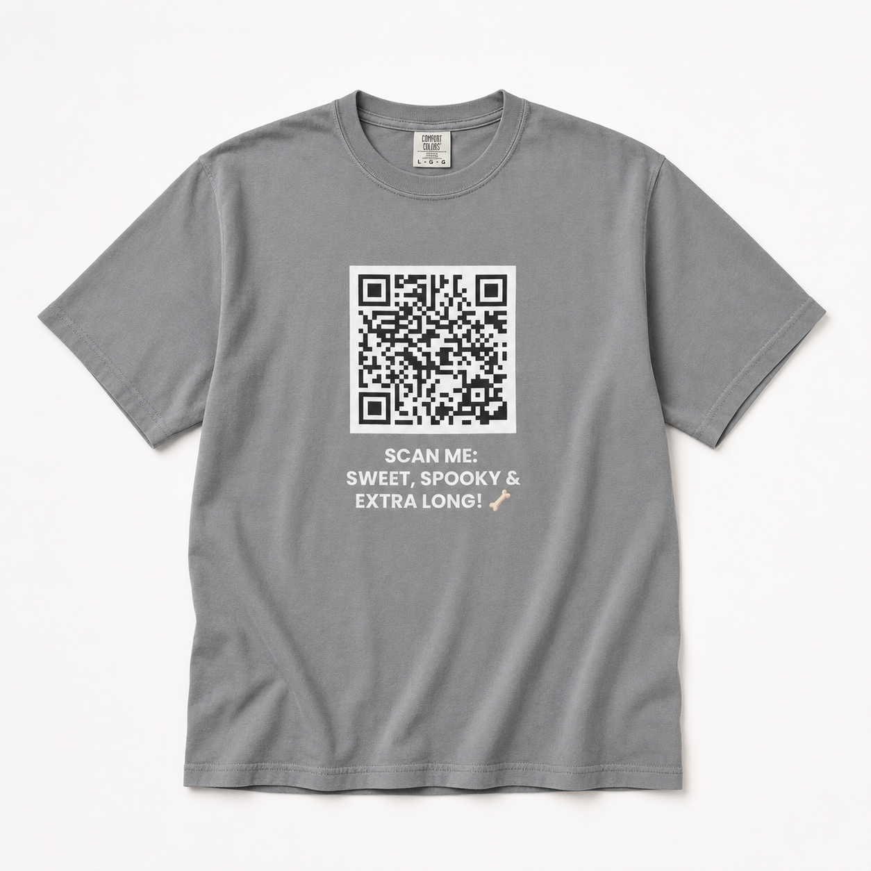 SCAN ME:  SWEET, SPOOKY & EXTRA LONG! 🦴 Halloween QR Code T-Shirt