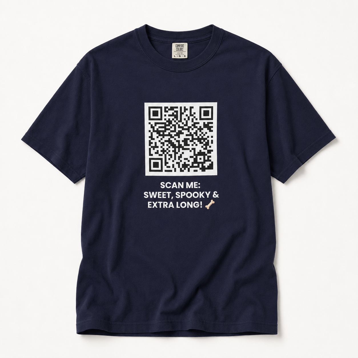 SCAN ME:  SWEET, SPOOKY & EXTRA LONG! 🦴 Halloween QR Code T-Shirt