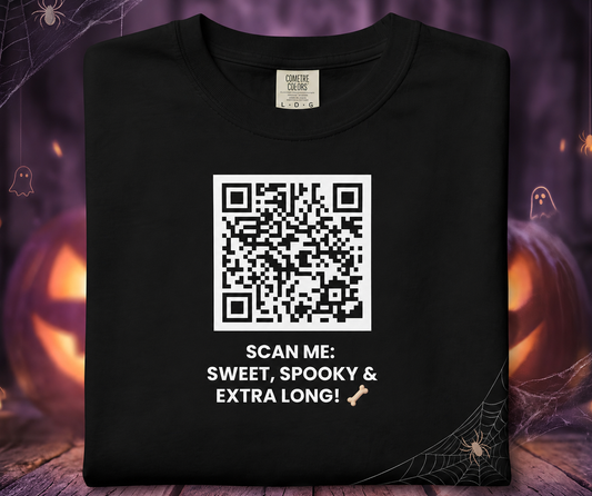 SCAN ME:  SWEET, SPOOKY & EXTRA LONG! 🦴 Halloween QR Code T-Shirt