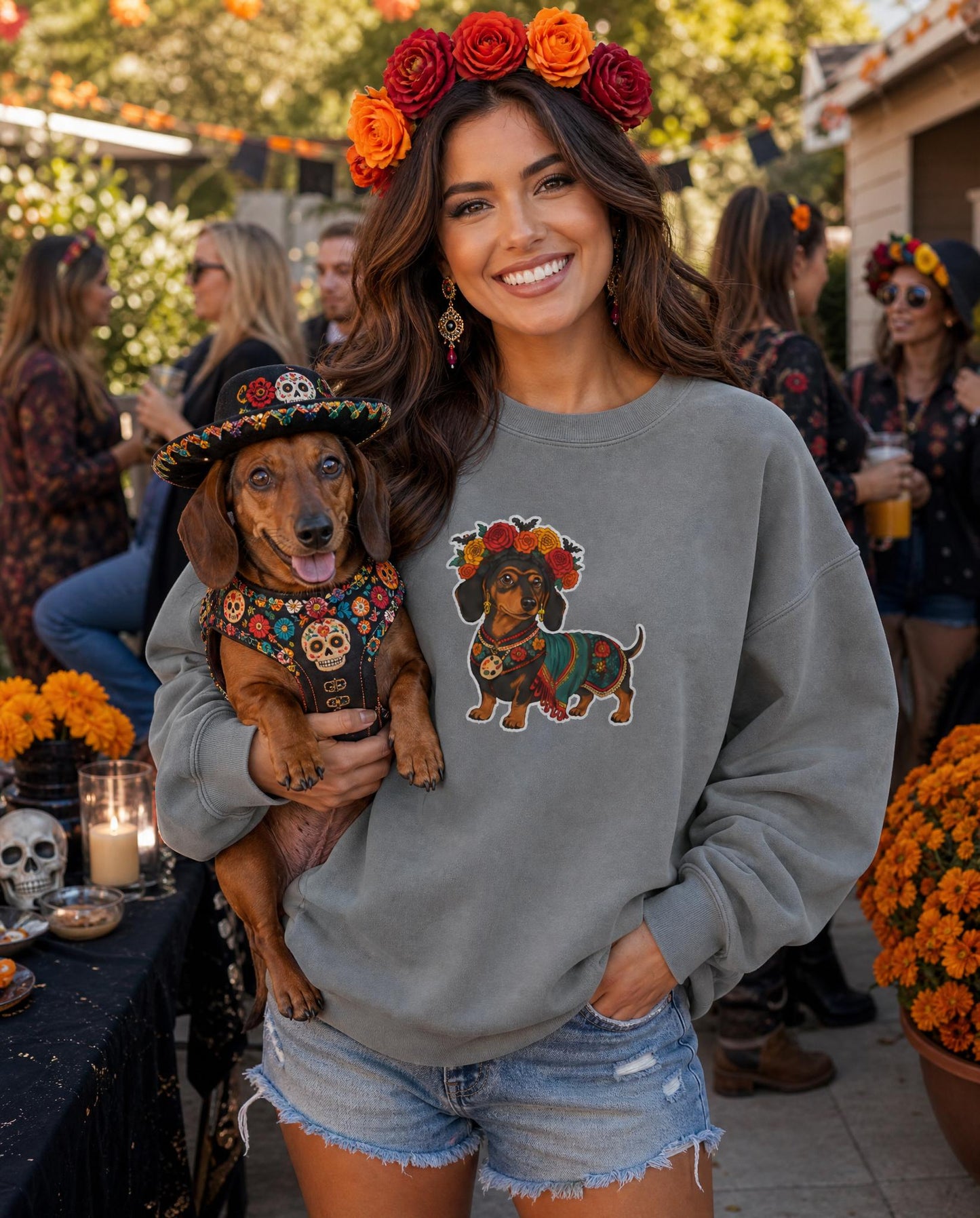 Viva la Doxie!  🌸👻 SCAN MY BOO-WEENIE! 🎃🧟 Halloween QR Code Sweatshirt