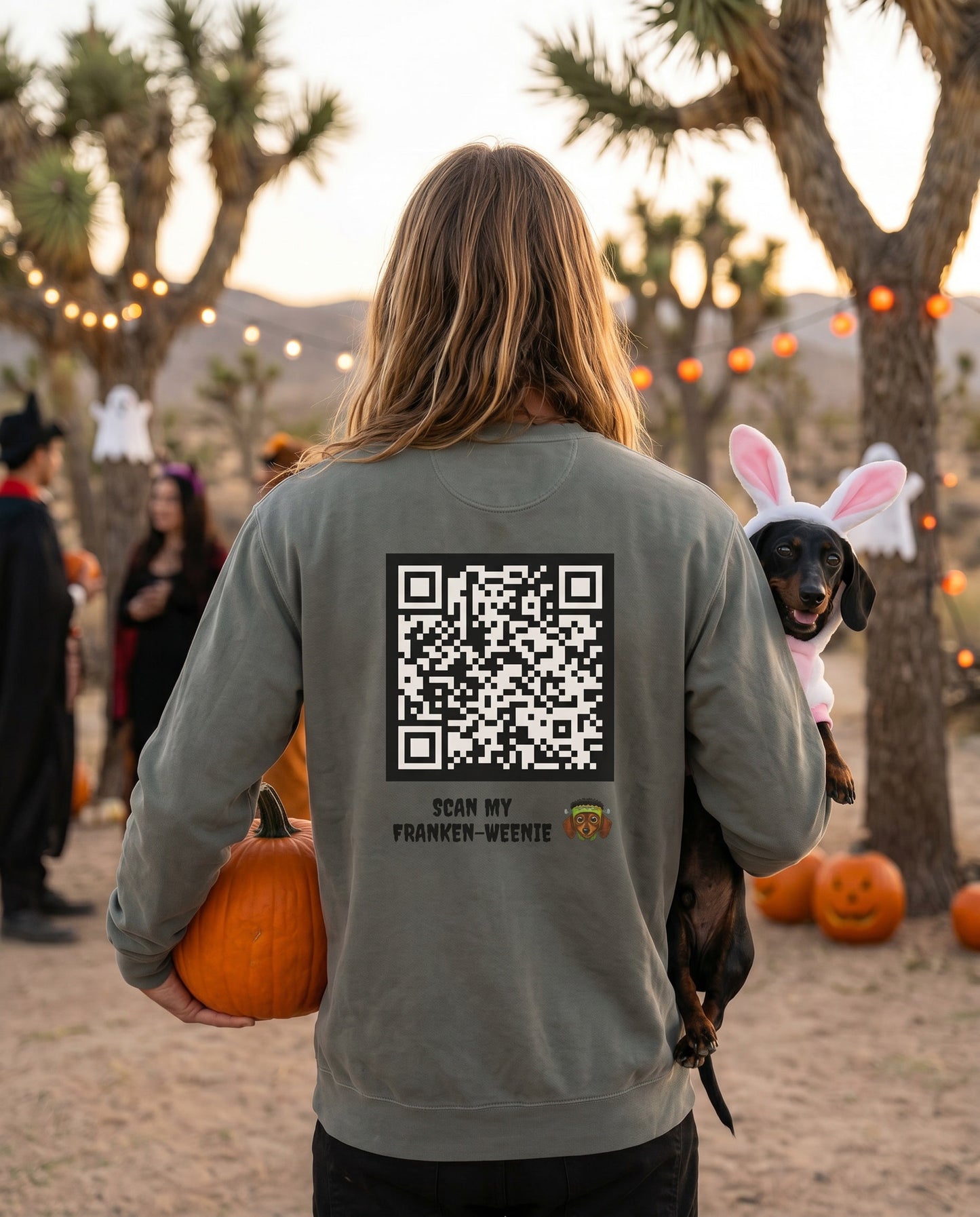 Scan My Franken-Weenie 🌭😂 Halloween Doxie Tribe QR Code Sweatshirt