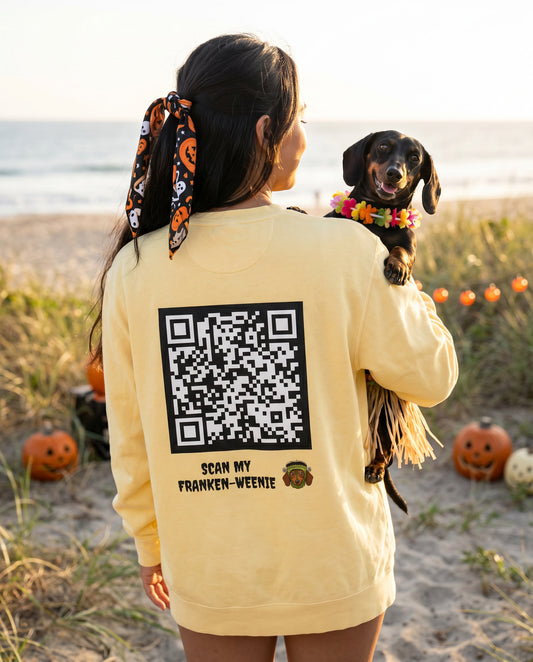 Scan My Franken-Weenie 🌭😂 Halloween Doxie Tribe QR Code Sweatshirt