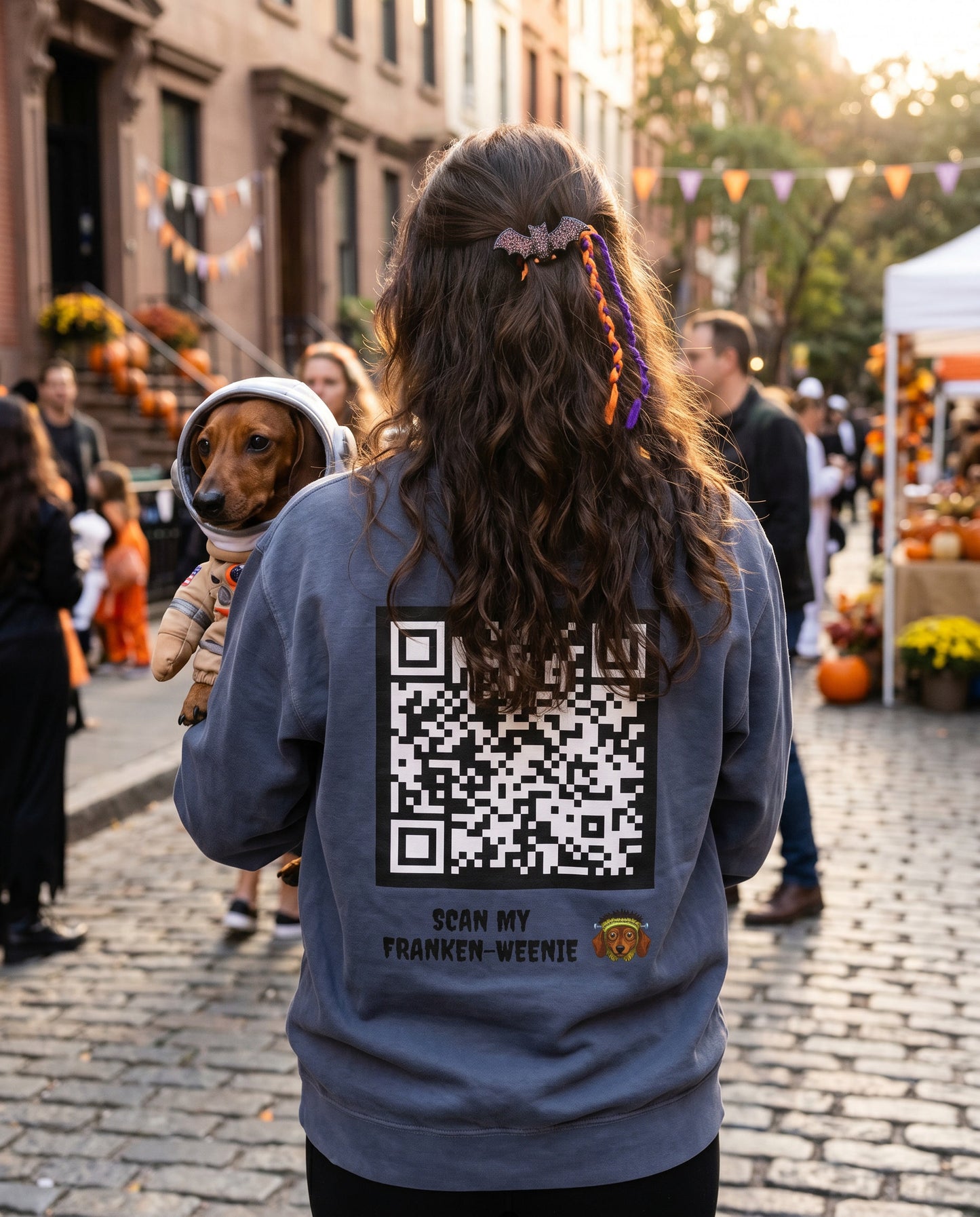 Scan My Franken-Weenie 🌭😂 Halloween Doxie Tribe QR Code Sweatshirt