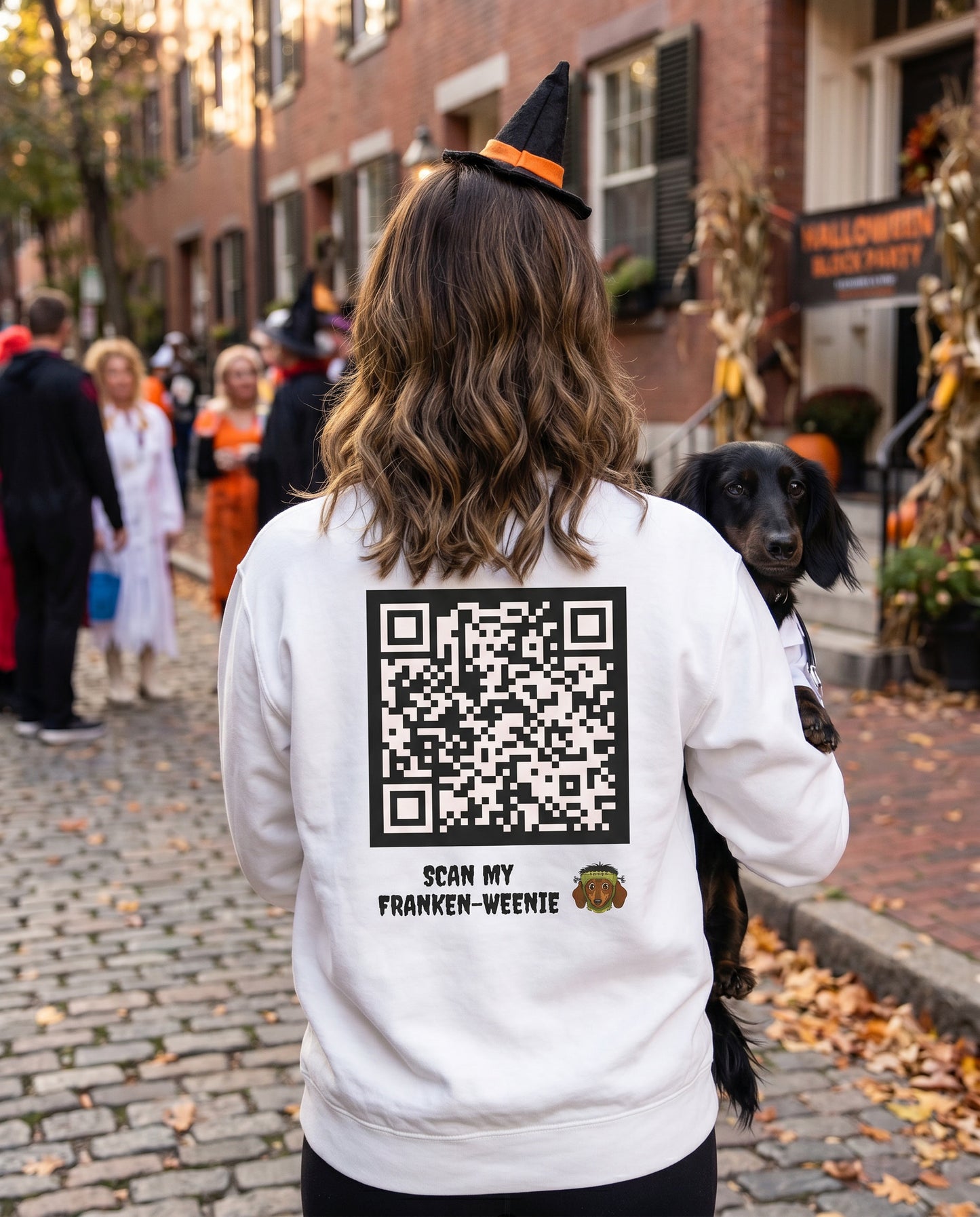 Scan My Franken-Weenie 🌭😂 Halloween Doxie Tribe QR Code Sweatshirt
