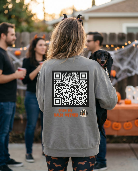 Scan My Hallo- Weenie! Doxie Love 😍🐾 Halloween QR Code Sweatshirt