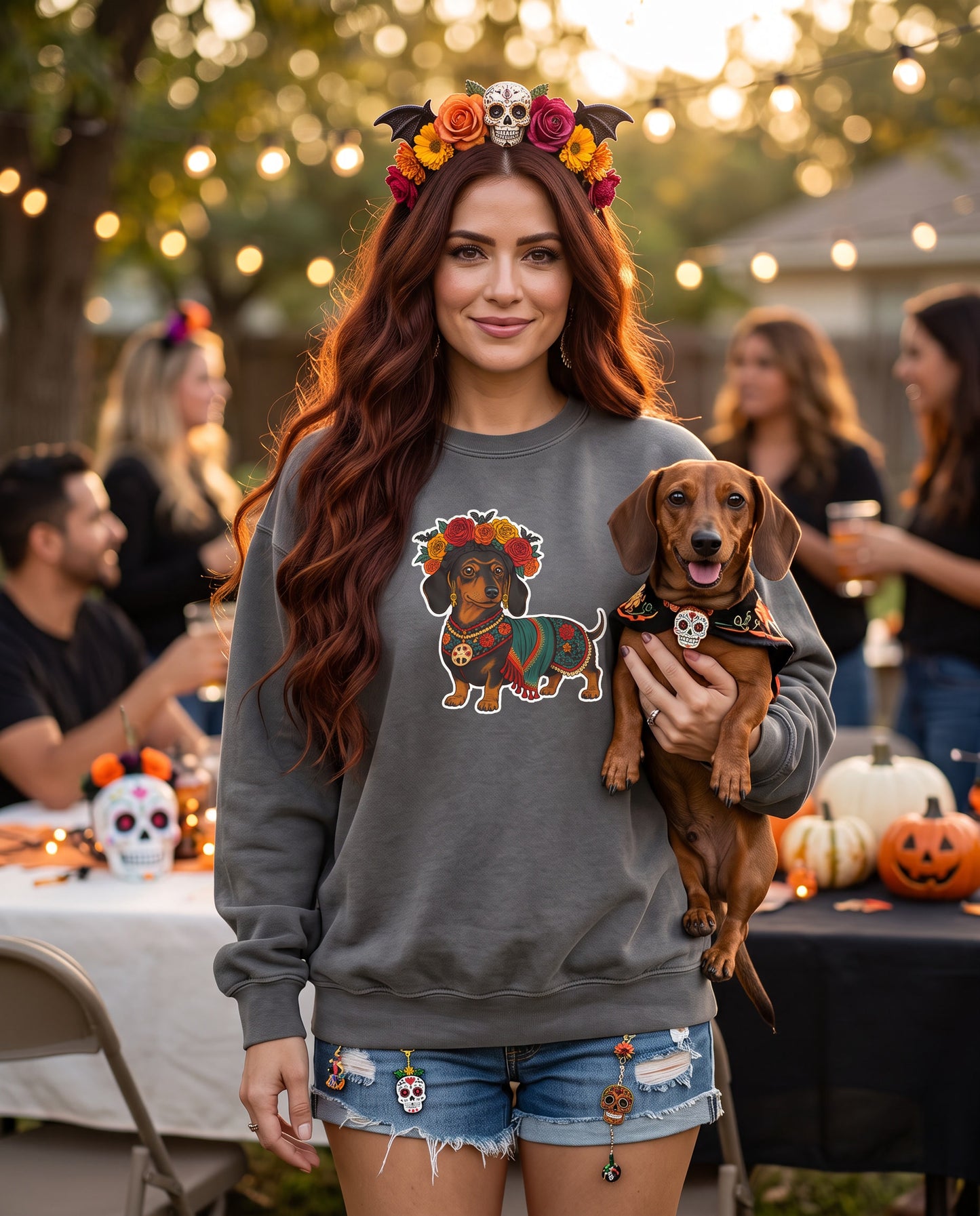 Viva la Doxie!  🌸👻 SCAN MY BOO-WEENIE! 🎃🧟 Halloween QR Code Sweatshirt