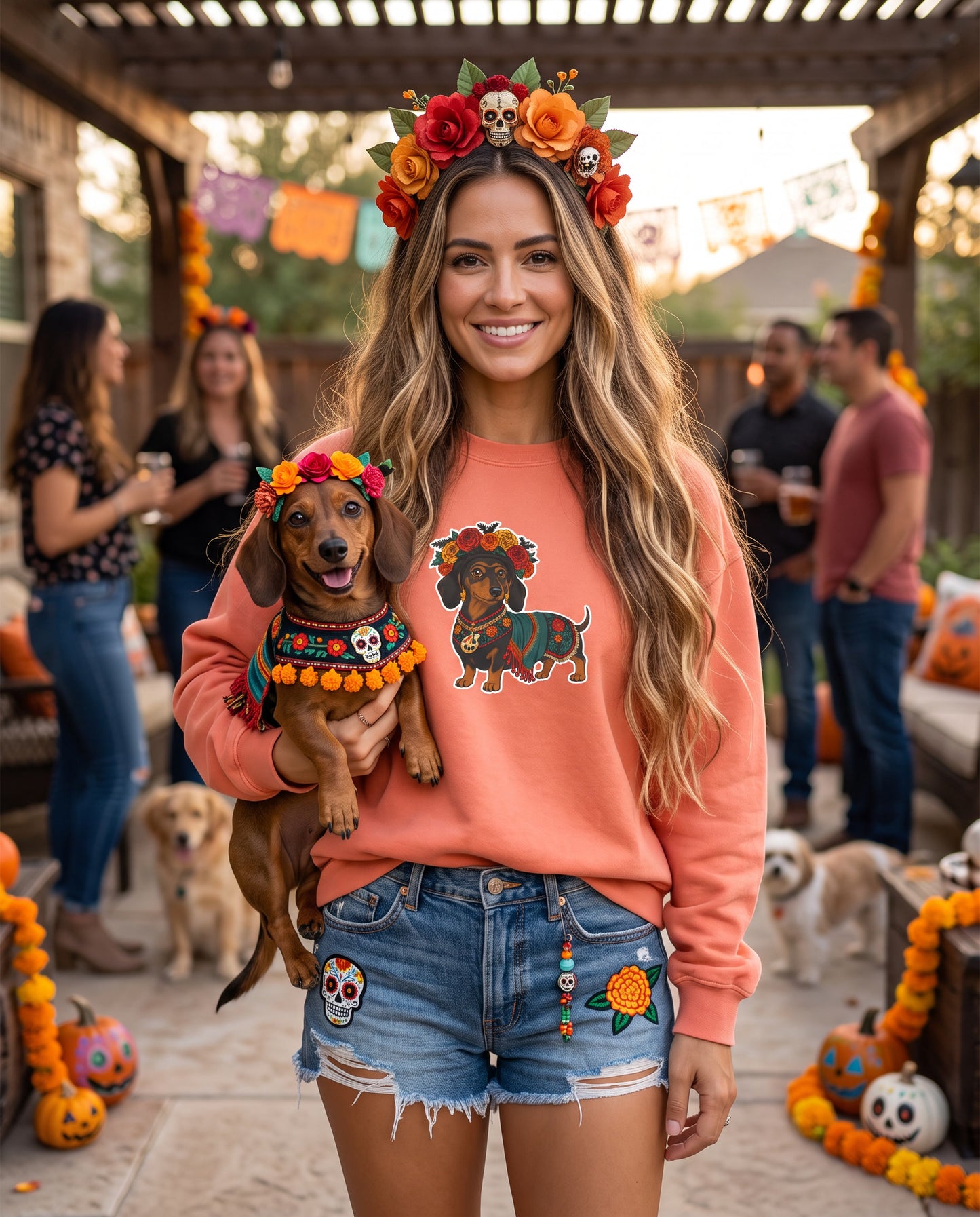 Viva la Doxie!  🌸👻 SCAN MY BOO-WEENIE! 🎃🧟 Halloween QR Code Sweatshirt