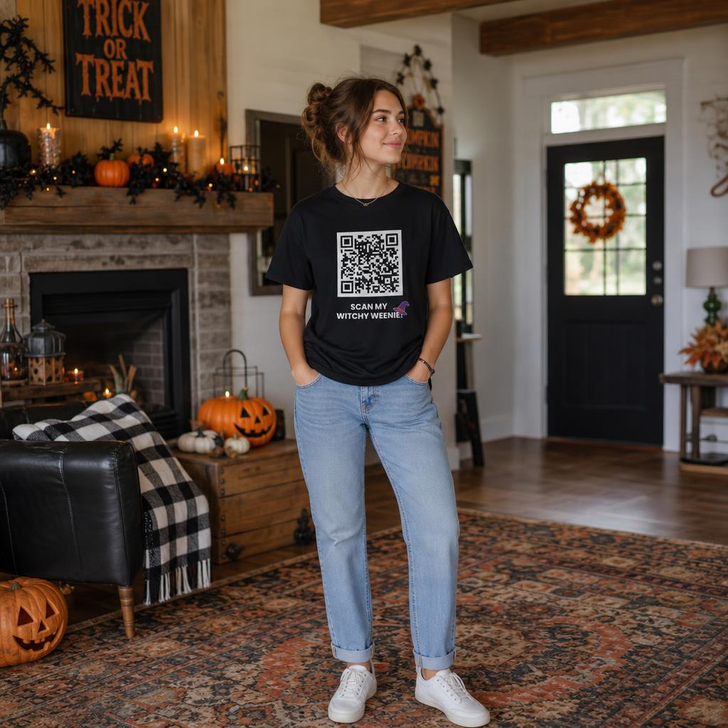 SCAN MY WITCHY WEENIE! 🍬 Halloween QR Code T-Shirt