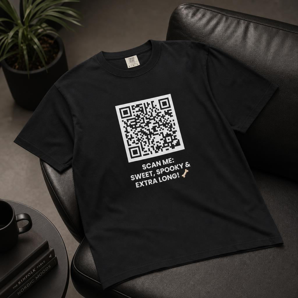 SCAN ME:  SWEET, SPOOKY & EXTRA LONG! 🦴 Halloween QR Code T-Shirt